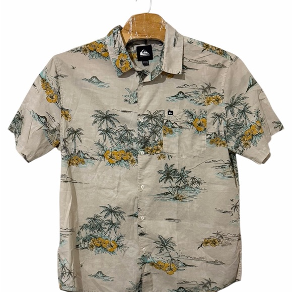 Quiksilver Other - Quiksilver Beige Tropical Floral Palm‎ Hawaiian Print Shirt Men’s XXL
